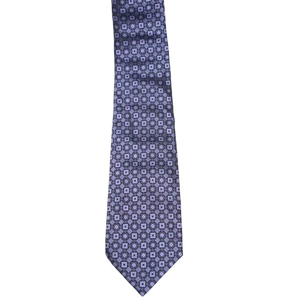 Stefano Ricci Pure Silk Necktie Navy Periwinkle‎ Geometric Medallion Made Italy